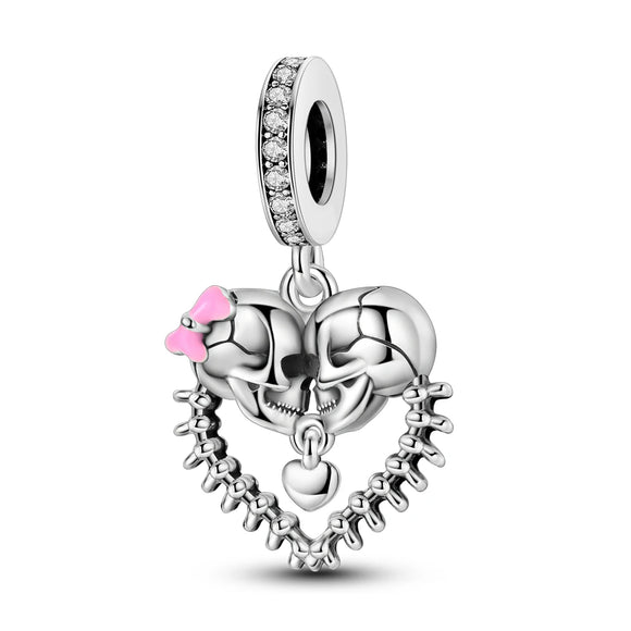 925 Sterling Silver Love Skulls Charm for Bracelets Fine Jewelry Women Pendant