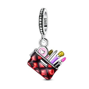 925 Sterling Silver Makeup Bag Charm for Bracelets Fine Jewelry Women Pendant