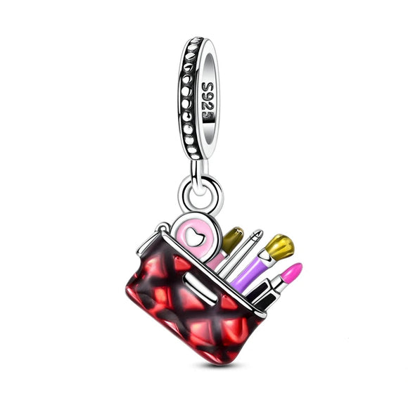 925 Sterling Silver Makeup Bag Charm for Bracelets Fine Jewelry Women Pendant