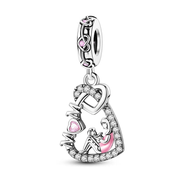 925 Sterling Silver Mom Dangle Charm for Bracelets Fine Jewelry Women Pendant