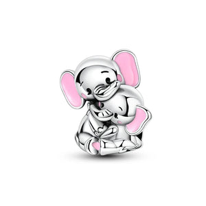 925 Sterling Silver Mom and Baby Elephant Charm for Bracelets Fine Jewelry Women