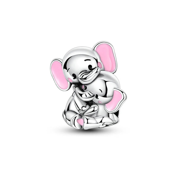 925 Sterling Silver Mom and Baby Elephant Charm for Bracelets Fine Jewelry Women