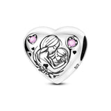 925 Sterling Silver Mom and Daughter Heart Charm for Bracelets Fine Jewelry Women