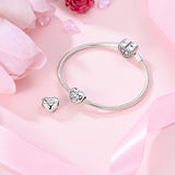 925 Sterling Silver Mom and Daughter Heart Charm for Bracelets Fine Jewelry Women