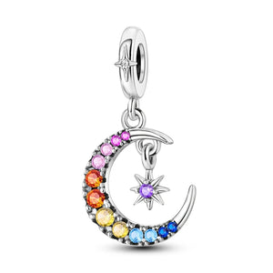 925 Sterling Silver Moon and Star Charm for Bracelets Fine Jewelry Women Pendant