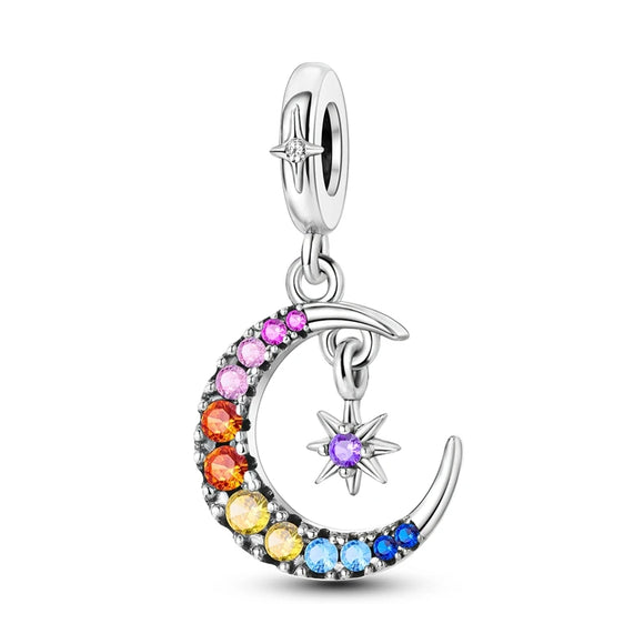 925 Sterling Silver Moon and Star Charm for Bracelets Fine Jewelry Women Pendant