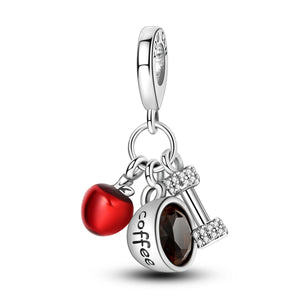 925 Sterling Silver Morning Coffee Charm for Bracelets Fine Jewelry Women Pendant