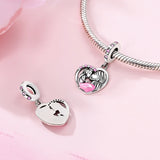 925 Sterling Silver Mother Kissing Baby Charm for Bracelets Fine Jewelry Women Pendant