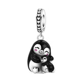 925 Sterling Silver Mother and Baby Penguin Charm for Bracelets Fine Jewelry Women