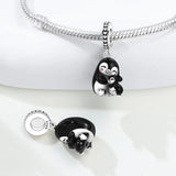 925 Sterling Silver Mother and Baby Penguin Charm for Bracelets Fine Jewelry Women