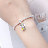 925 Sterling Silver Mouse Nibbling on Cheese Charm for Bracelets Fine Jewelry Women Pendant