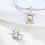 925 Sterling Silver Mouse Nibbling on Cheese Charm for Bracelets Fine Jewelry Women Pendant