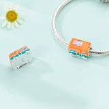 925 Sterling Silver Orange RV Charm for Bracelets Fine Jewelry Women Pendant