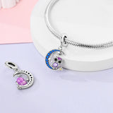 925 Sterling Silver Owl on the Moon Charm for Bracelets Fine Jewelry Women Pendant