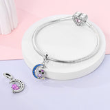 925 Sterling Silver Owl on the Moon Charm for Bracelets Fine Jewelry Women Pendant