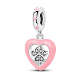 925 Sterling Silver Paw Print Heart Charm for Bracelets Fine Jewelry Women Pendant