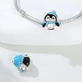 925 Sterling Silver Frosty Penguin Charm for Bracelets Fine Jewelry Women Pendant