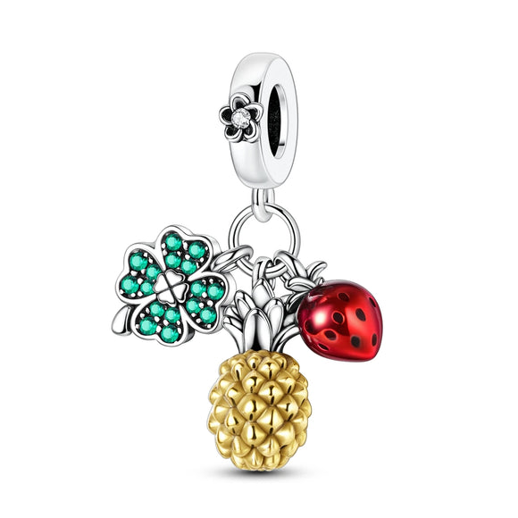 925 Sterling Silver Pineapple Luck Charm for Bracelets Fine Jewelry Women Pendant