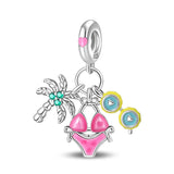 925 Sterling Silver Pink Bikini Beach Charm for Bracelets Fine Jewelry Women Pendant