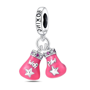 925 Sterling Silver Pink Boxing Gloves Charm for Bracelets Fine Jewelry Women Pendant