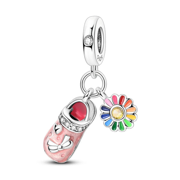 925 Sterling Silver Pink Comfy Shoes Charm for Bracelets Fine Jewelry Women Pendant