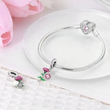 925 Sterling Silver Pink Flower Charm for Bracelets Fine Jewelry Women Pendant