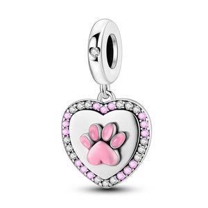 925 Sterling Silver Pink Paw Print Charm for Bracelets Fine Jewelry Women Pendant