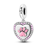 925 Sterling Silver Pink Paw Print Charm for Bracelets Fine Jewelry Women Pendant