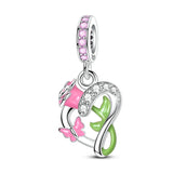 925 Sterling Silver Pink Rose Heart Charm for Bracelets Fine Jewelry Women Pendant