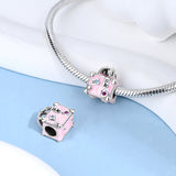 925 Sterling Silver Pink Suitcase Charm for Bracelets Fine Jewelry Women