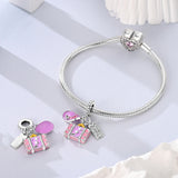 925 Sterling Silver Pink Suitcase and Hat Charm for Bracelets Fine Jewelry Women Pendant