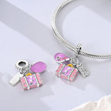 925 Sterling Silver Pink Suitcase and Hat Charm for Bracelets Fine Jewelry Women Pendant