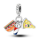 925 Sterling Silver Pizza Burger and Soda Charm for Bracelets Jewelry Women Pendant
