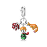 925 Sterling Silver Prince Fox and Rose Charm for Bracelets Fine Jewelry Women Pendant