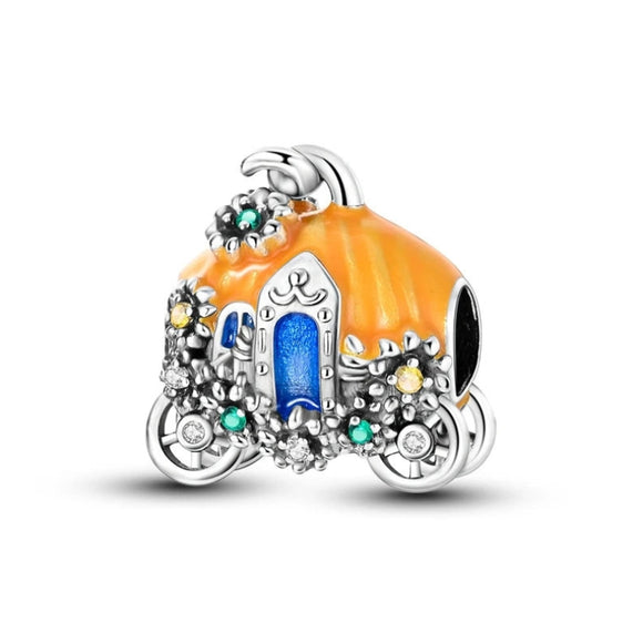 925 Sterling Silver Pumkin Carriage Charm for Bracelets Fine Jewelry Women