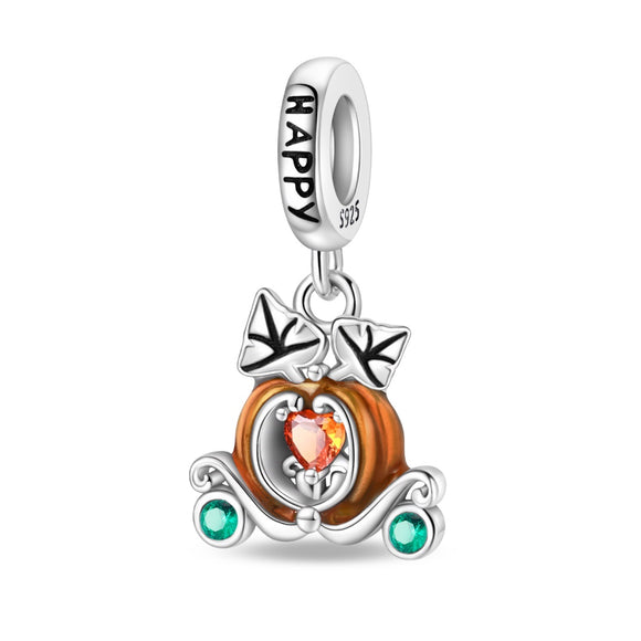 925 Sterling Silver Pumkin Carriage Dangle Charm for Bracelets Fine Jewelry Women Pendant