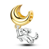 925 Sterling Silver Puppy with Moon Balloon Charm for Bracelets Jewelry Women Pendant