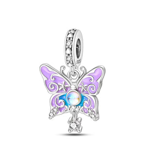 925 Sterling Silver Purple Blue Butterfly Charm for Bracelets Fine Jewelry Women Pendant