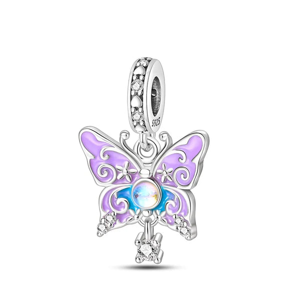 925 Sterling Silver Purple Blue Butterfly Charm for Bracelets Fine Jewelry Women Pendant