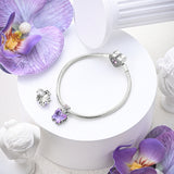 925 Sterling Silver Purple Butterfly and Flower Charm for Bracelets Fine Jewelry Women Pendant