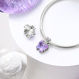 925 Sterling Silver Purple Butterfly and Flower Charm for Bracelets Fine Jewelry Women Pendant