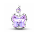 925 Sterling Silver Purple Butterfly and Flower Charm for Bracelets Fine Jewelry Women Pendant