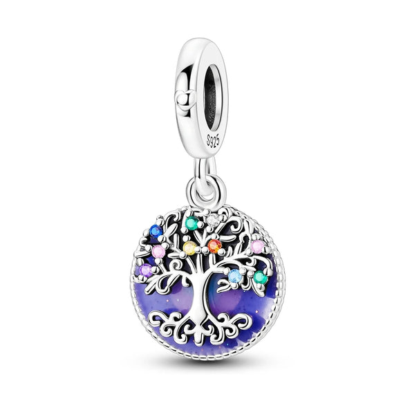 925 Sterling Silver Purple Family Tree Charm for Bracelets Fine Jewelry Women Pendant