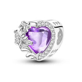 925 Sterling Silver Purple Heart Butterflies Charm for Bracelets Fine Jewelry Women