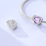 925 Sterling Silver Purple Heart Butterflies Charm for Bracelets Fine Jewelry Women