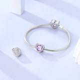 925 Sterling Silver Purple Heart Butterflies Charm for Bracelets Fine Jewelry Women