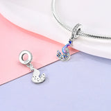 925 Sterling Silver Purple Peacock Charm for Bracelets Fine Jewelry Women Pendant