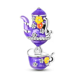 925 Sterling Silver Purple Tea Set Charm for Bracelets Fine Jewelry Women Pendant