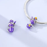 925 Sterling Silver Purple Tea Set Charm for Bracelets Fine Jewelry Women Pendant