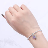 925 Sterling Silver Purple heart Crab Charm for Bracelets Fine Jewelry Women Pendant